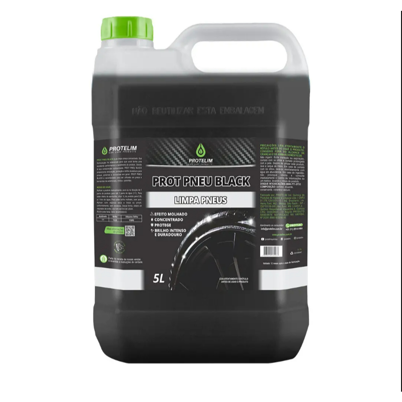 Pretinho Prot Pneu Black 5L Protelim Concentrado Limpa Pneu Efeito Molhado Protege Brilho Intenso