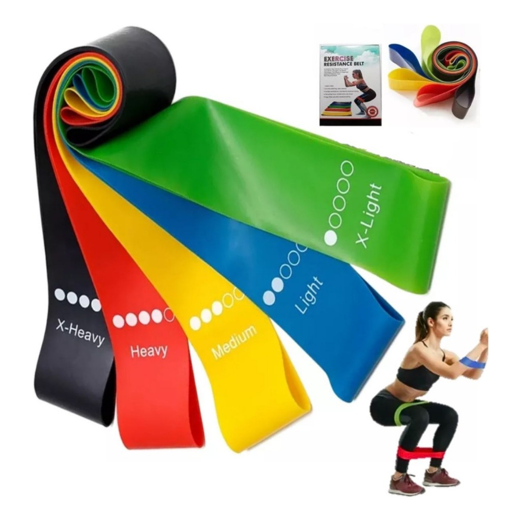 Kit 5 Faixas Elásticas Para Exercícios Multifuncional Yoga Fisioterapia e Treino