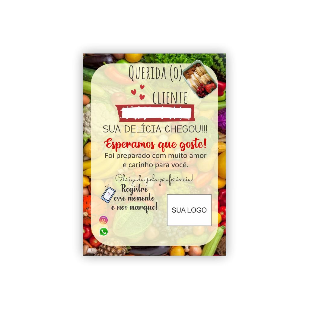 Cartão Card de agradecimento ao cliente - Marmita/Marmita Fit (50un)