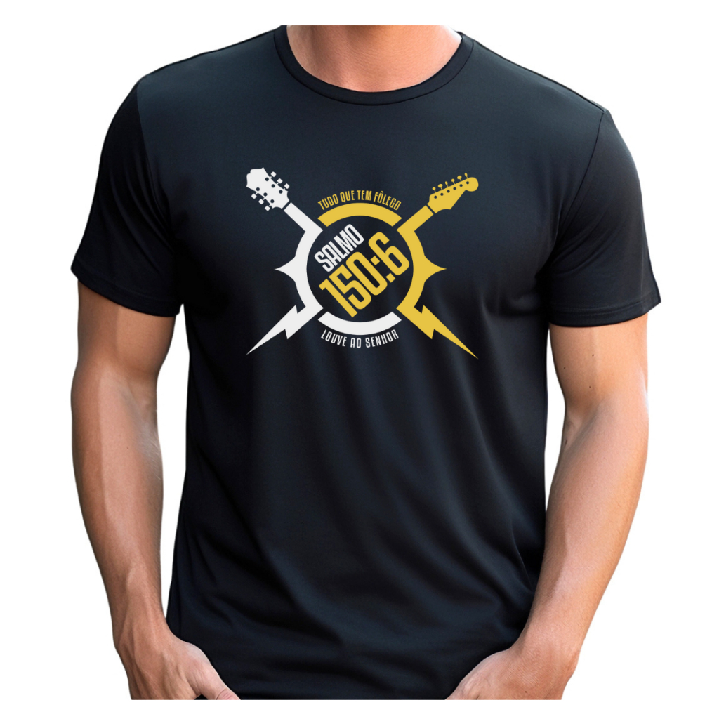 Camiseta Masculina 100% Algodão Cristã Cores Estampas Diversas Para Músicos Louve ao Senhor