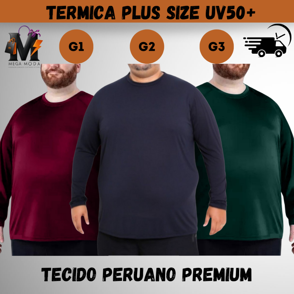 Kit C/ 2 Camiseta Térmica UV50+ Plus Size - Proteção Solar - Unissex -G1 G2 G3  - Roupa de Piscina e Praia