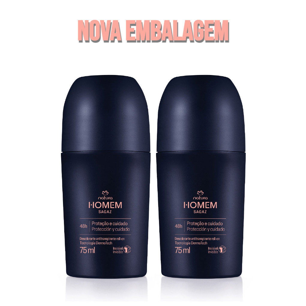 Kit 02 Natura Desodorantes Antitranspirantes Roll-On Homem Sagaz - 75 ml