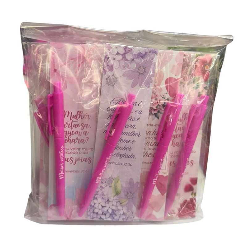 Marca página para mulher virtuosa-kit com 50unidades- marca páginas +caneta rosa