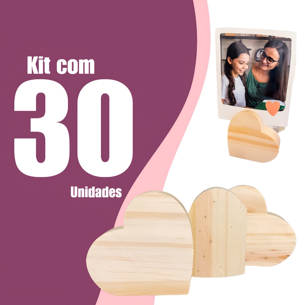 30 Porta Retrato Base Suporte Apoio Para Foto Polaroide Coração Madeira Decoração Festa Cartão Menu Casamento