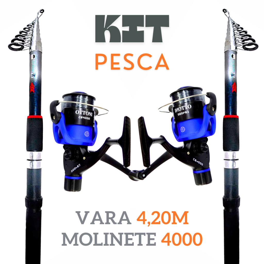Kit de Pesca Duplo Vara 4,20m Grande Retrátil Resistente Molinete 4000 Linha Monofilamento Pescaria Pescar