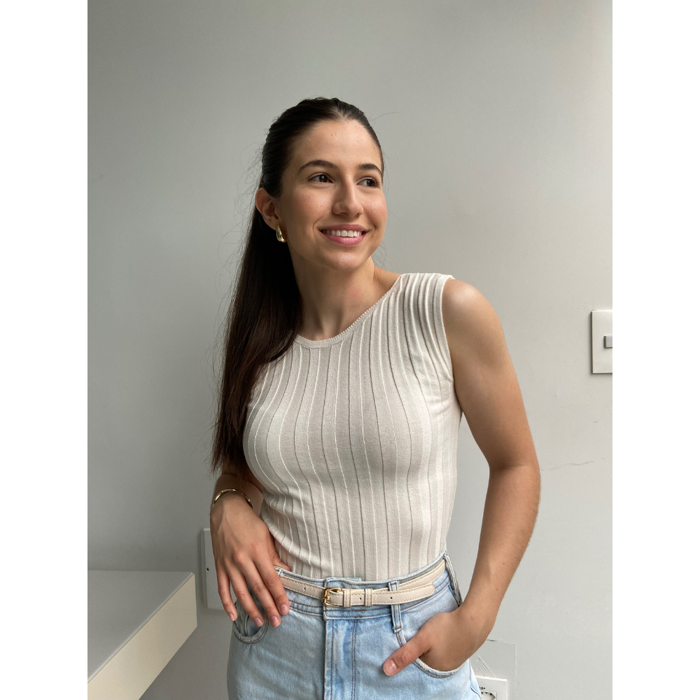 Regata Blusa Feminina Canelado Estruturado Gola Redonda Modal Alta Elasticidade