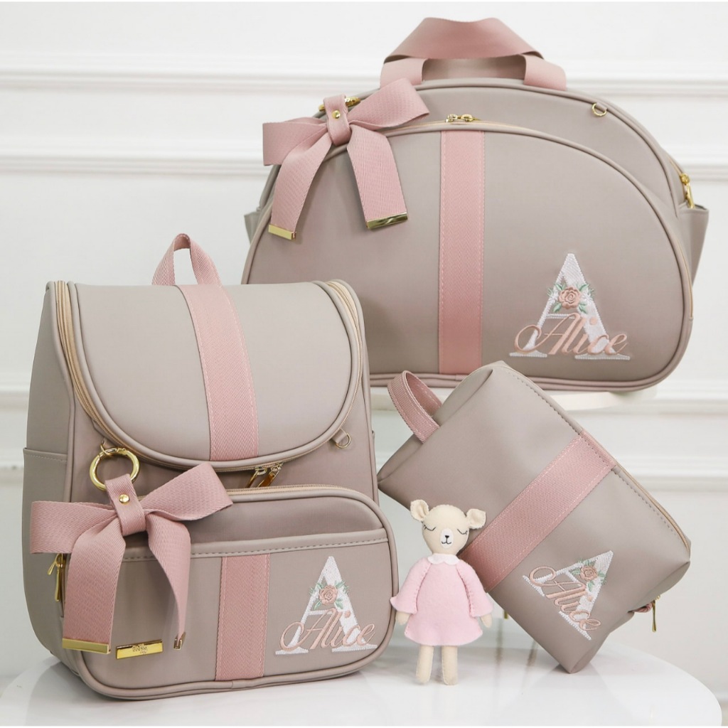 KIT BOLSA MATERNIDADE DE LUXO BORDADO - PERSONALIZADO (3PEÇAS)