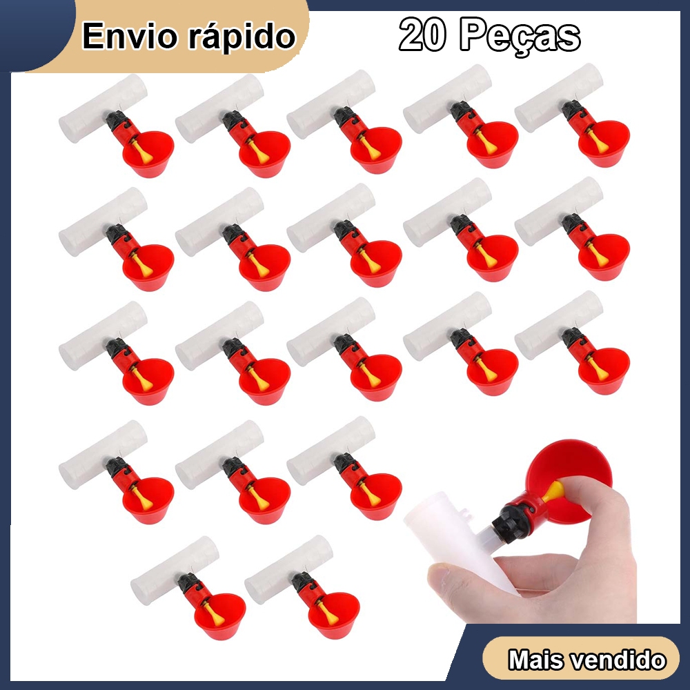 Copo de água para galinhas com 20 peças, automático, bebedouro, comedouro para aves, bebedouro, ferramenta