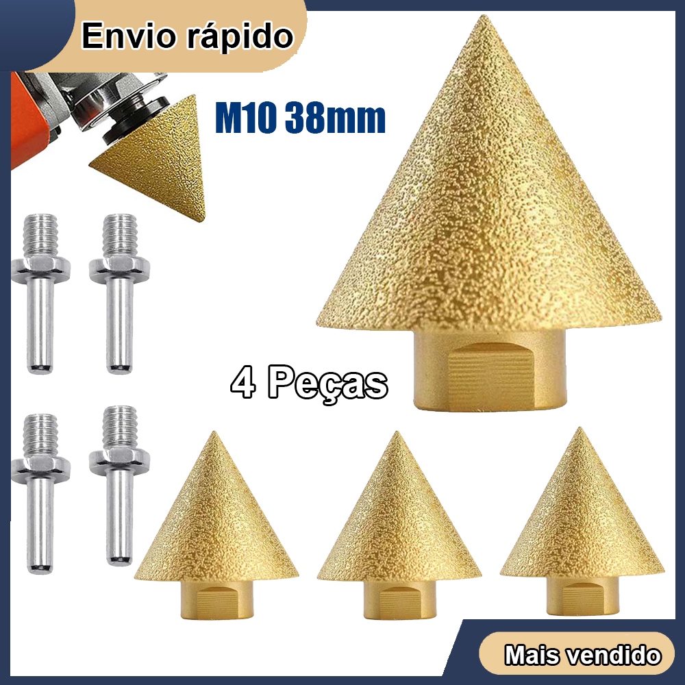 4 peças de broca de diamante de 38 mm M10, broca de fresagem de cone de rosca, broca de furo de azulejo, escareador