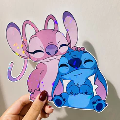 1 Adesivo Stitch e Angel Grande Brilhante