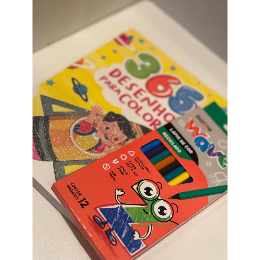 Kit Livro 365 Desenhos Para Colorir Mais 12 Lápis de Cor — imagem 2 de 2