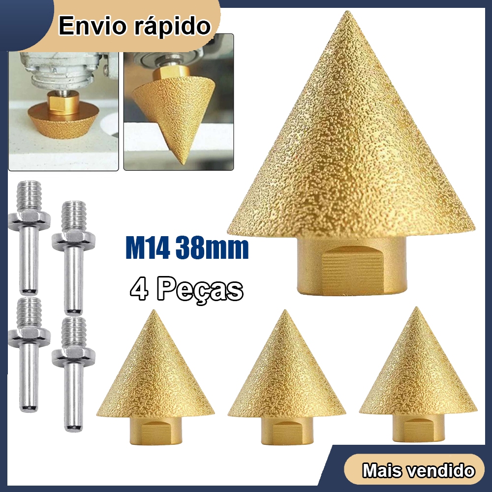 4 peças de broca de diamante de 38 mm M14 Broca de fresagem de cone de rosca Broca de escareador de furo de azulejo