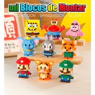 Mini Blocos de Montar Coleção Personagens: Mario, Pokémon e Stitch - Brinquedo de Construção em Oferta na Shopee