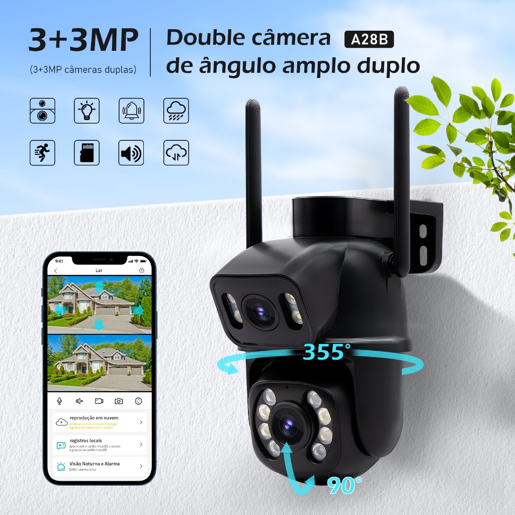 COIBEU Camera Externa Ip a Prova D'água Wifi 360° 3MP Dupla 2 Em 1 com Visao Noturna C/ Infravermelho ICSEE em Oferta na Shopee