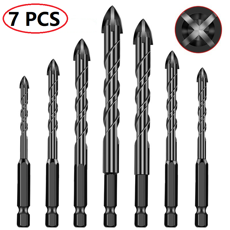 Kit 7 Brocas de carboneto Triangular Titânio Profissionais 3-12mm Para Fura Tudo