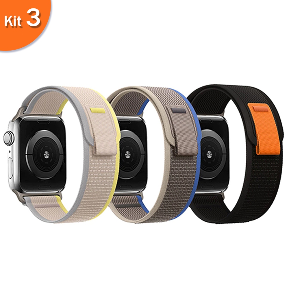 Kit 3 Pulseira de nylon para Apple Watch Ultra 3 2 Series 11 10 9 8 7 SE 6 5 Banda de Trail Loop 49mm 46mm45mm 44mm 42mm