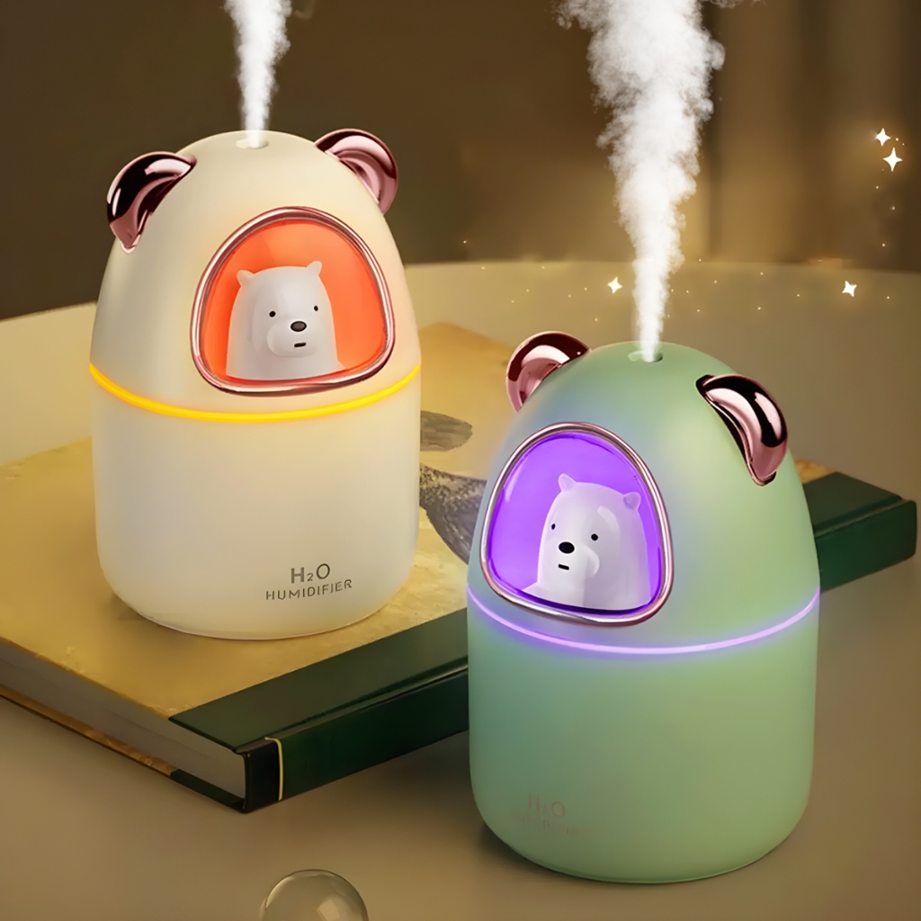 Umidificador De Ar E Aromatizador Grande De Ambiente 350ml Led Portátil Urso Pet Difusor Ultrassônico Elétrico Carro