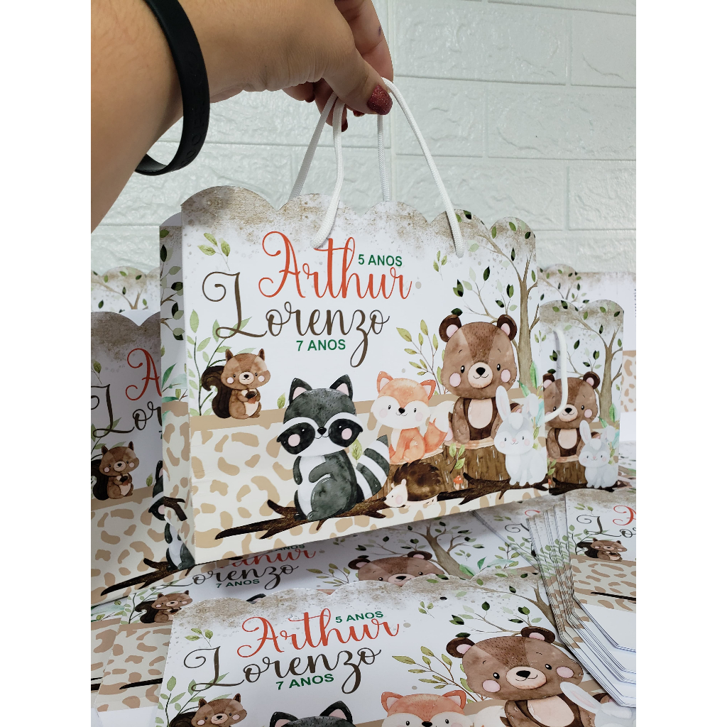 10 e 15 sacolinhas personalizadas bosque encantado lembrancinha aniversário sacolinha festa infantil animais no bosque