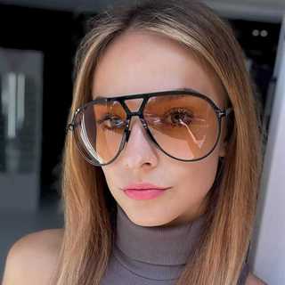 Óculos transfronteiriços de sapo de armação grande com letra T de feixe duplo 2024 novos óculos de sol retrô em Oferta na Shopee