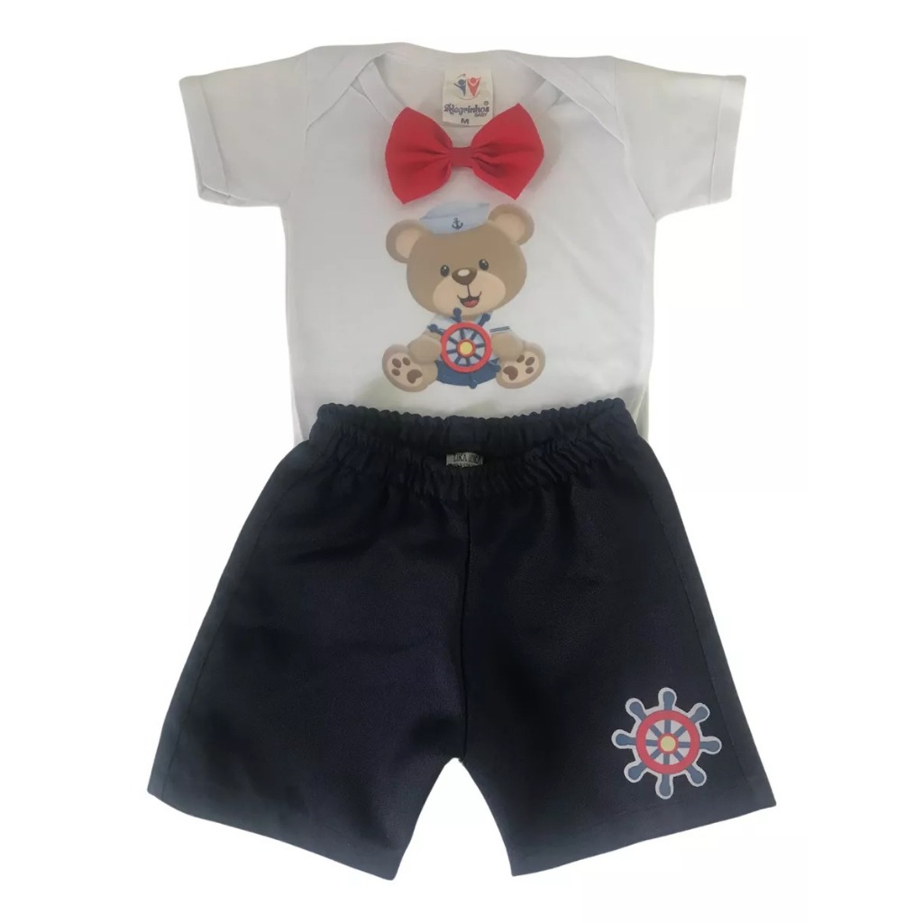 Conjunto Infantil Ursinho Marinheiro Infantil Mesversario Festa Roupa Bebê Menino