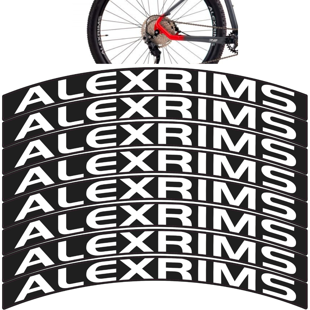Adesivo Alexrims Kit para as Duas Rodas Branco e Preto compatível aro 26, aro 29, aro 27,5 e Speed