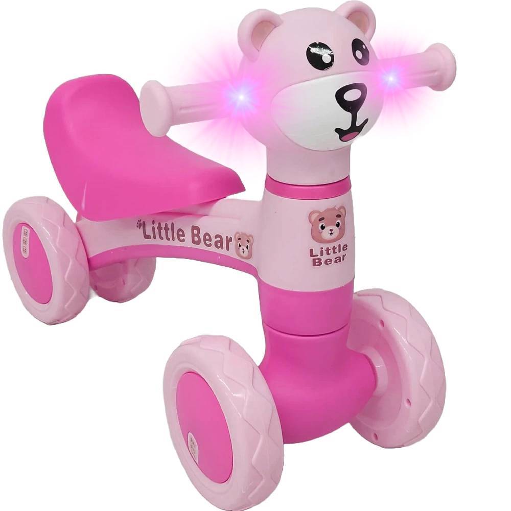 Bicicleta Equilibrio Ursinho 3D Rosa Com Som E Luz - Acabamento Premium Motoca Totoka Balance