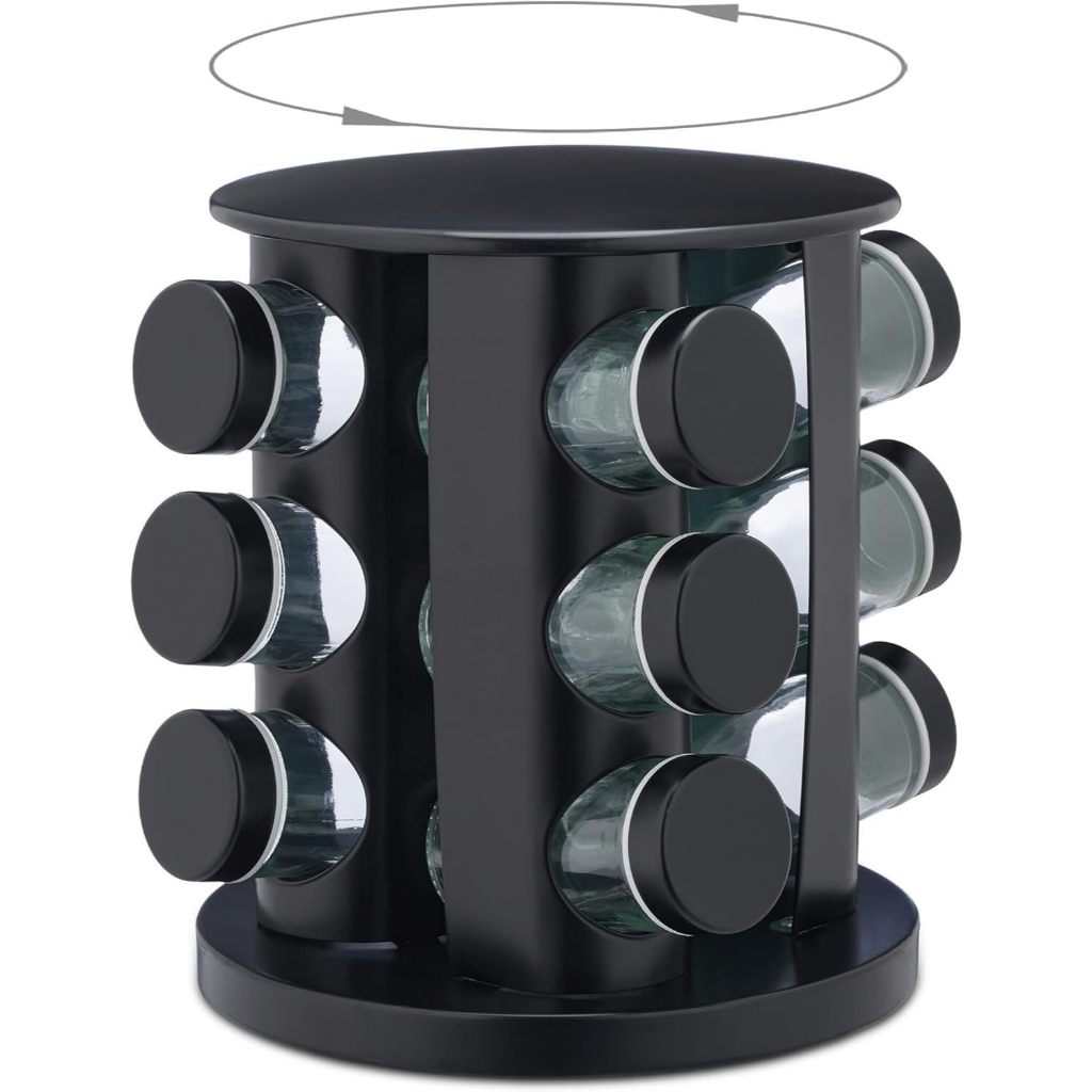 Porta Tempero Condimentos Giratório Preto 12 ou 16 Potes Base Inox em Oferta na Shopee