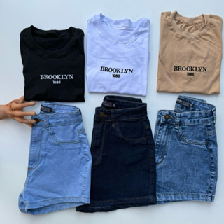 Conjunto feminino Short cropped Conjunto feminino adulto para seu dia  a dia conjunto jeans feminino short jeans lycra em Oferta na Shopee