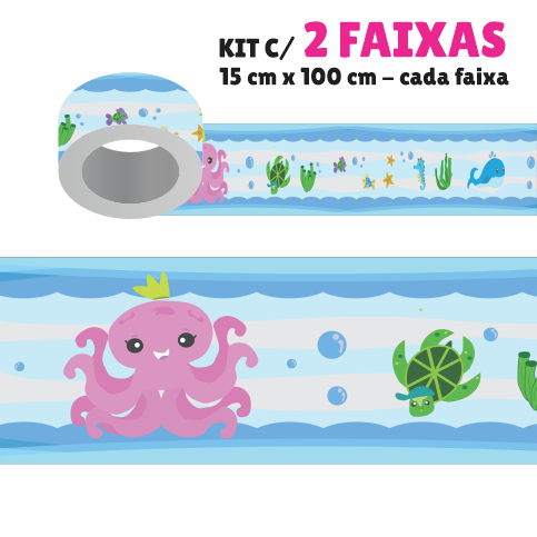 Faixa Decorativa - Kit com 2 Faixas Papel de Parede Border Faixa Adesiva Decoração - FUNDO DO MAR 001