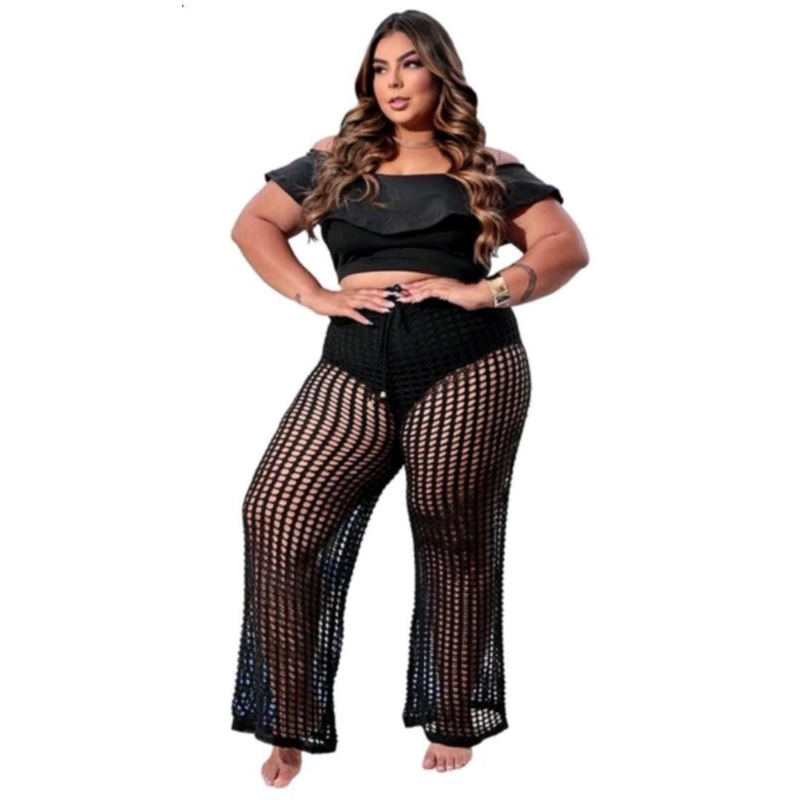 CALÇA PLUS SIZE MODA PRAIA FURÃO TRICÔT VERÃO ❤️‍🩹