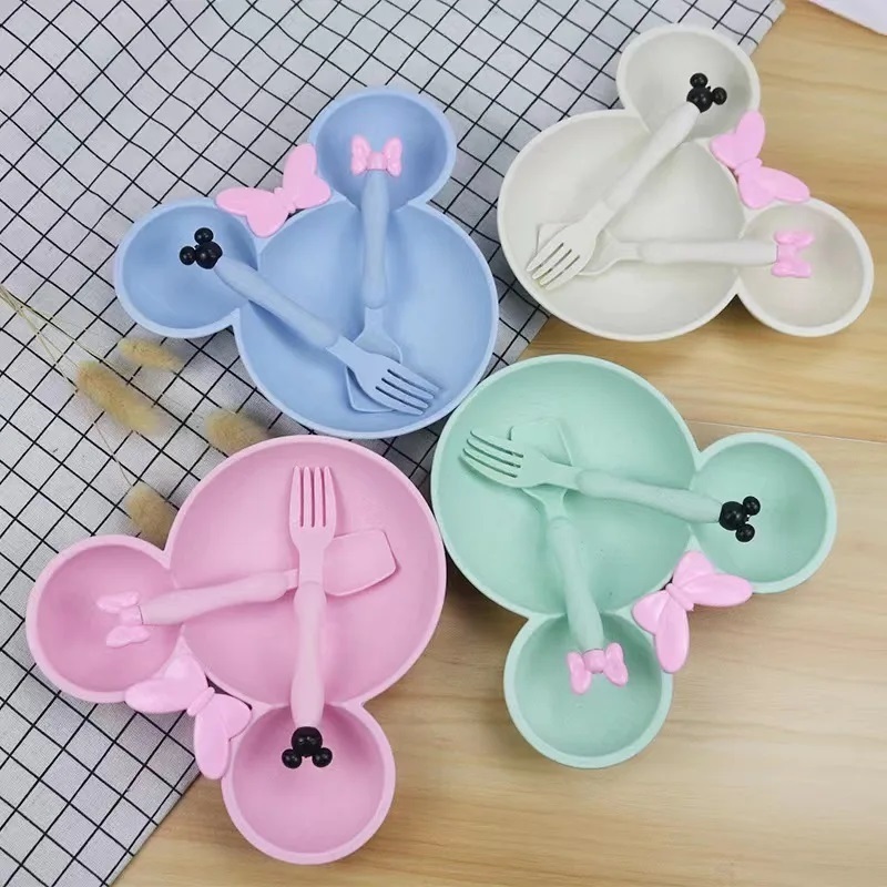 Prato Minnie Disney Com 3 Divisórias Infantil Com talheres Coloridos Alimentação Criança