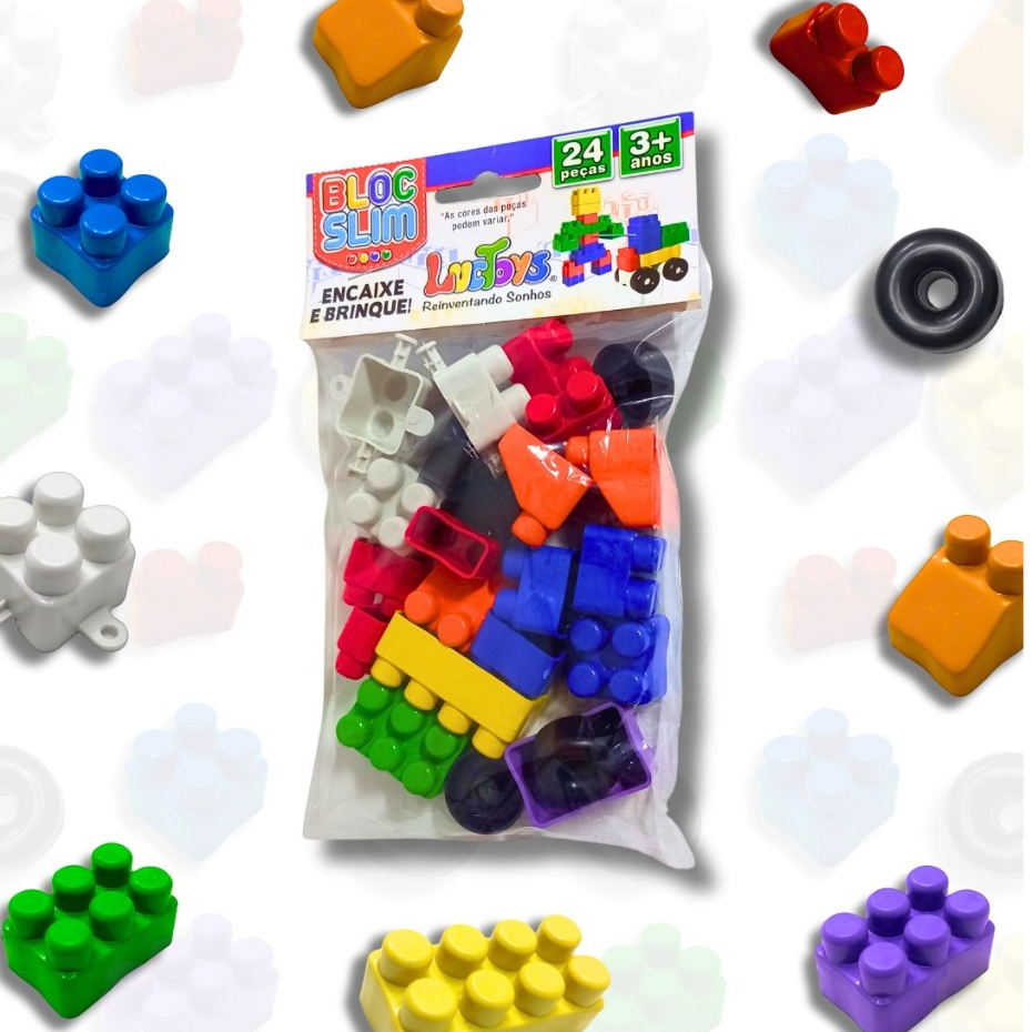 15 Pct de Bloco De Montar com Rodinha Brinquedo de Encaixar Educativo 24 Peças Oferta Lembracinha em Oferta na Shopee