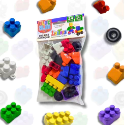 15 Pct de Bloco De Montar com Rodinha Brinquedo de Encaixar Educativo 24 Peças Oferta Lembracinha