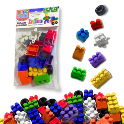 Kit 50 Pacotes Bloco De Montar Encaixar com Rodinha Brinquedo Educativo 24 Peças Oferta Lembracinha