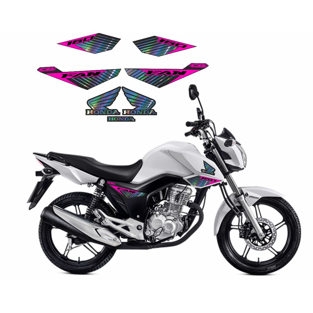 Adesivos kit fam CG  160 2019 a 2021 holográfico Rosa Neon LAMINADO COM PELICULA DE PROTEÇÃO