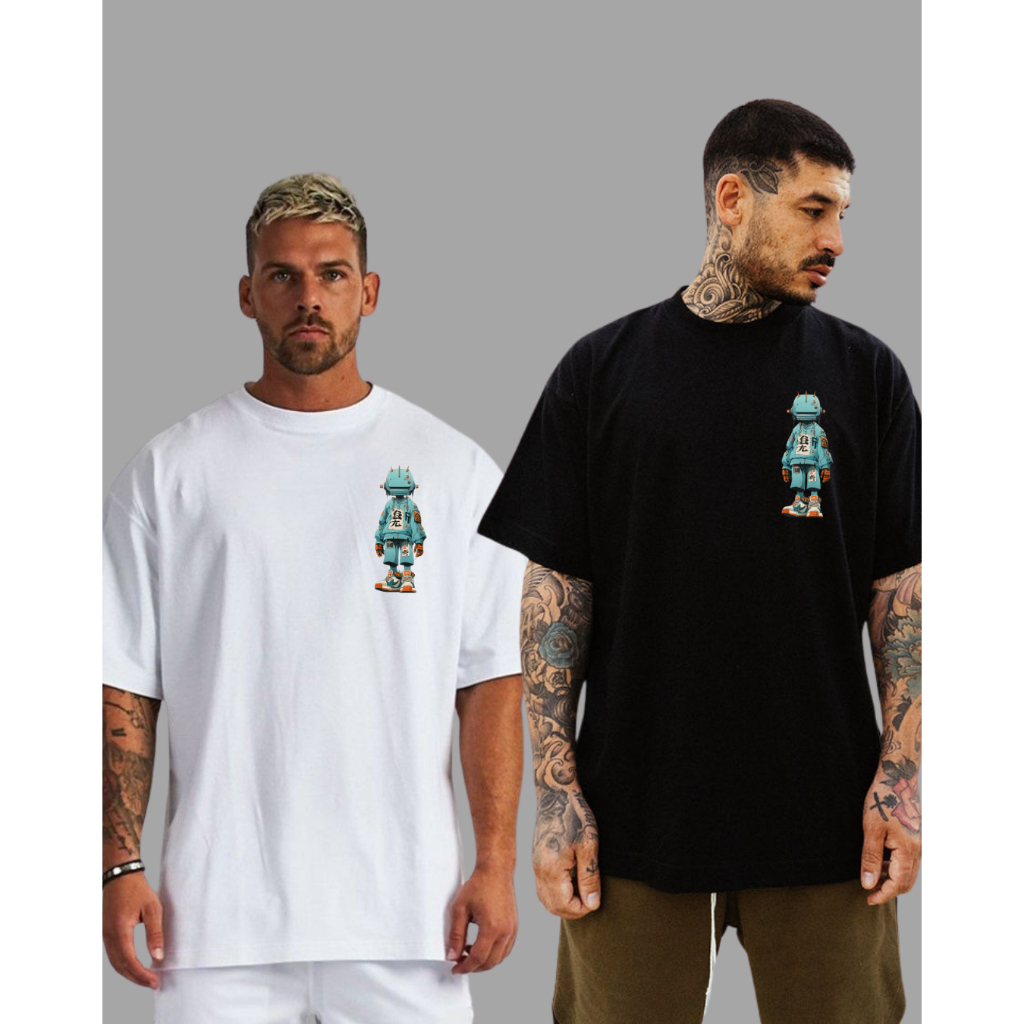 camiseta Oversized masculina streetwear Personalizada robô azul Camisa de Estilo academia