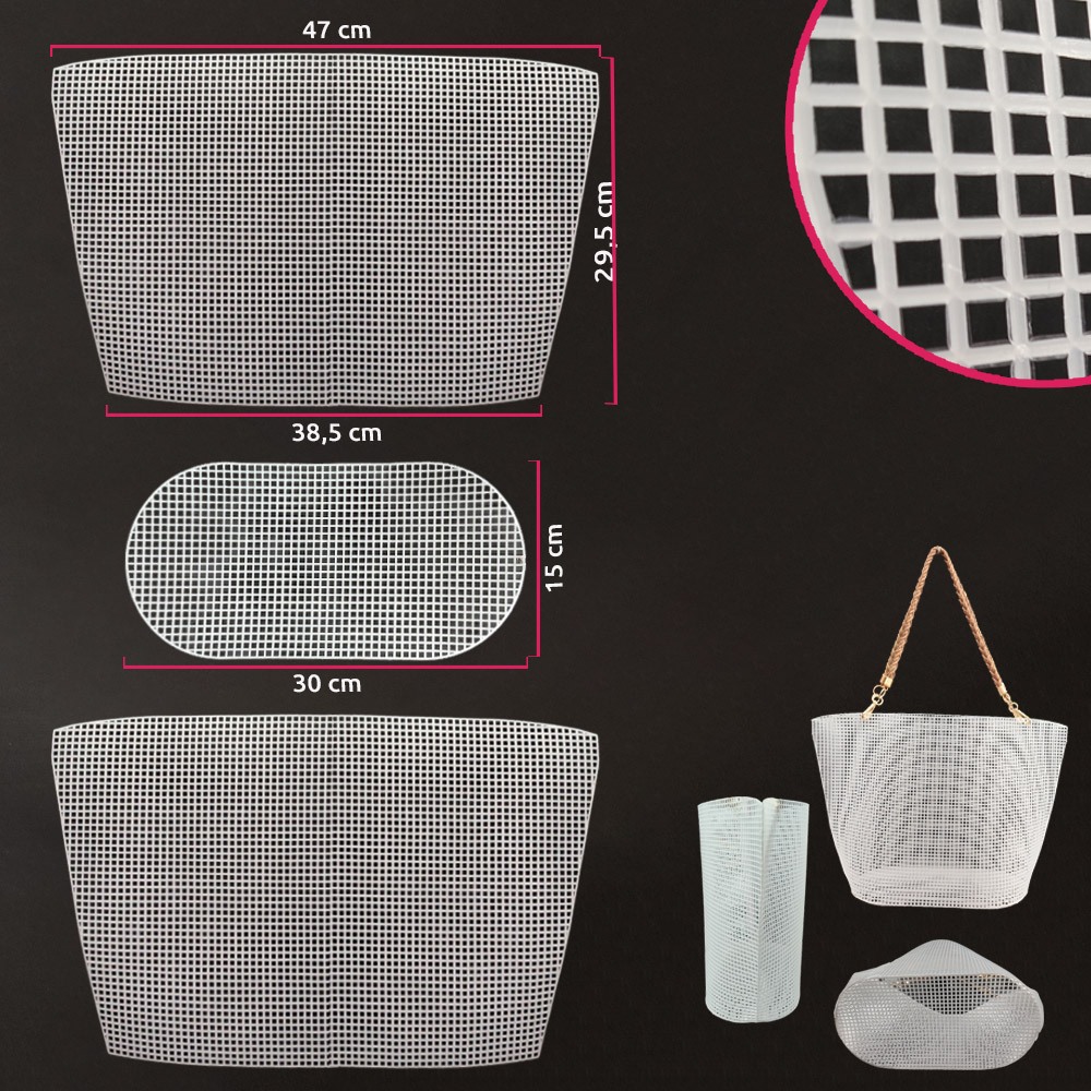 Malha chenille para bolsa 47x29,5cm branca (Tela plástica) BXWG07 com furo 4mm em Oferta na Shopee