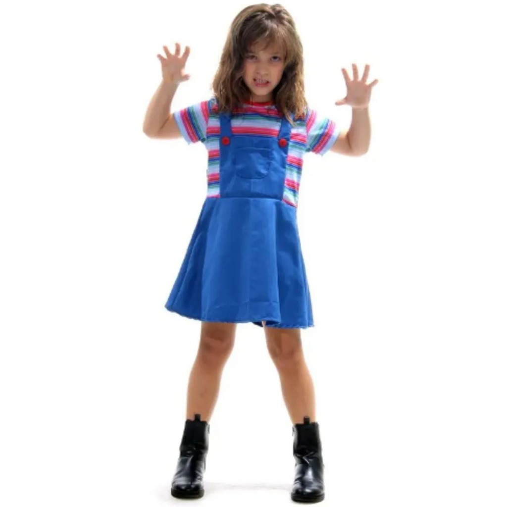 Fantasia Chucky Halloween Infantil Feminino Vestido Boneco Assassino