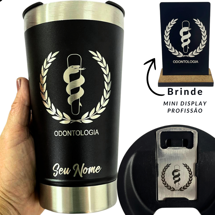 Copo Térmico Gravado A Laser Nome Profissão Medicina Odontologia Veterinária Fisioterapia 500 ml