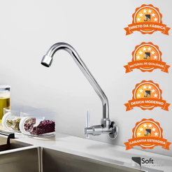 Torneira Cozinha Metal Inox Torneira Gourmet Parede Bica Móvel 1/4 de Volta para Pia Banheiro