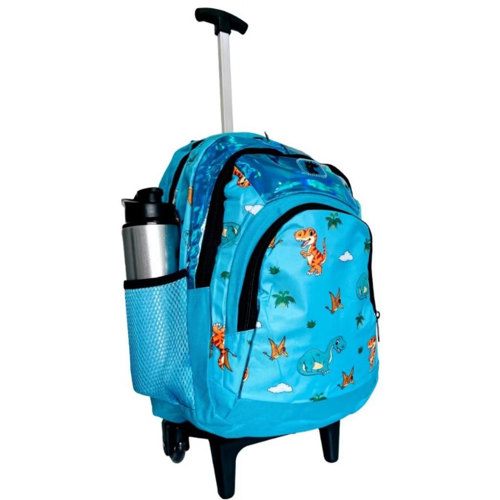 Mochila K-Pex Kids Dinossauro De rodinhas Escolar Espaçosa Resistente Com 3 Compartimentos Grandes