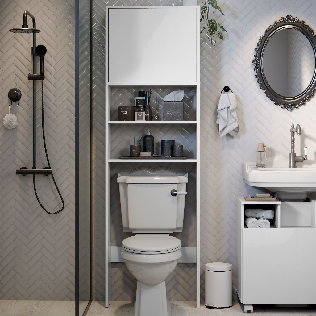 Armário Para Banheiro Torre Com Porta De Pistao E Abertura Para Vaso em Oferta na Shopee