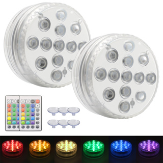 Kit 2 Luz Led Piscina Colorida RGB Com Controle Remoto Pilha Ventosa Jardim Iluminação em Oferta na Shopee