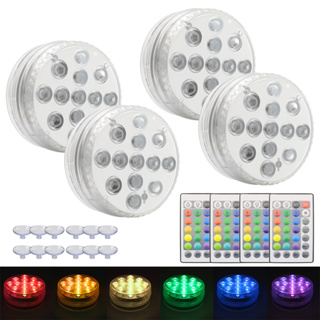 Kit 4 Luz Led Piscina Colorida Controle Remoto Pilha Ventosa Decoração Rgb em Oferta na Shopee