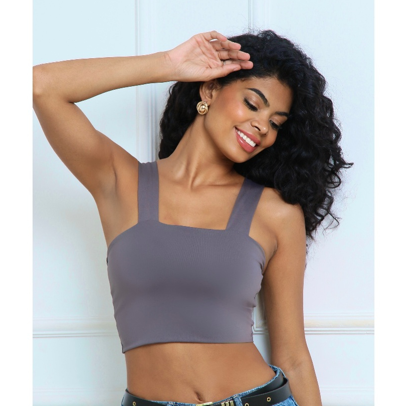 Cropped Alça Grossa Suplex Cinza em Oferta na Shopee