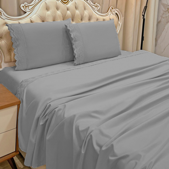 Jogo de Lençol 4 Peças Casal Bordado Inglês 300 Fios Micropercal Delicado Jogo de Cama Eurotextil