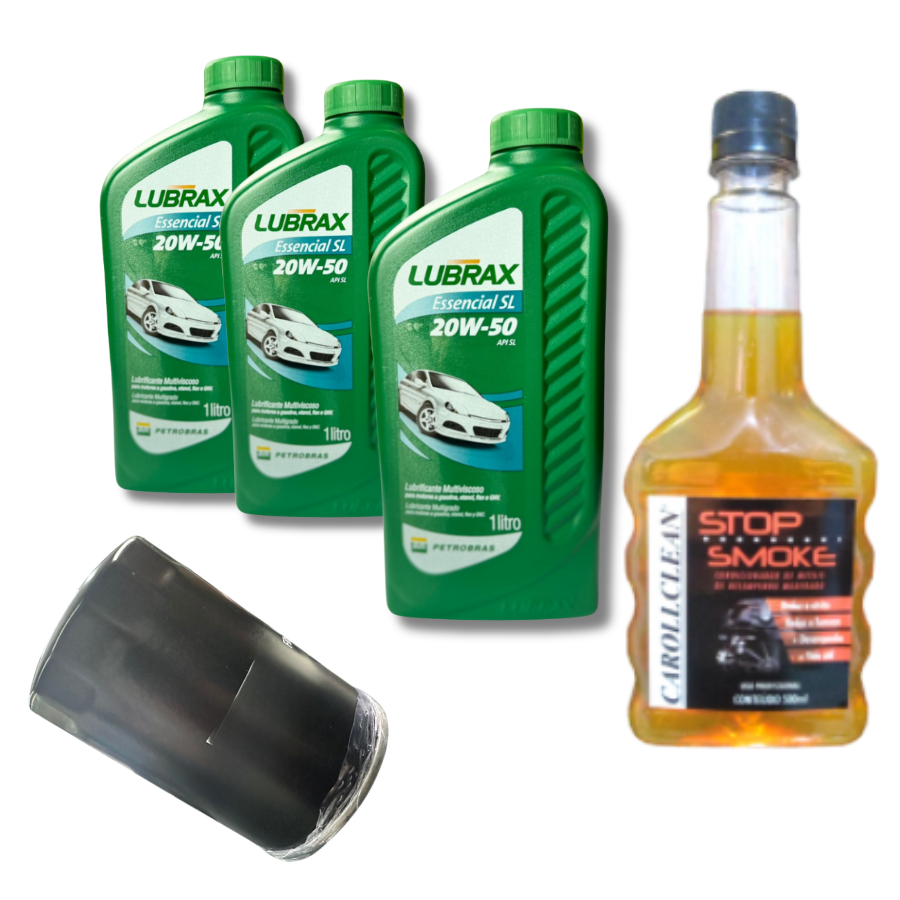 KIT TROCA 3 LITROS 20W50 LUBRAX + FILTRO MOTOR AP + ADITIVO STOP SMOKE