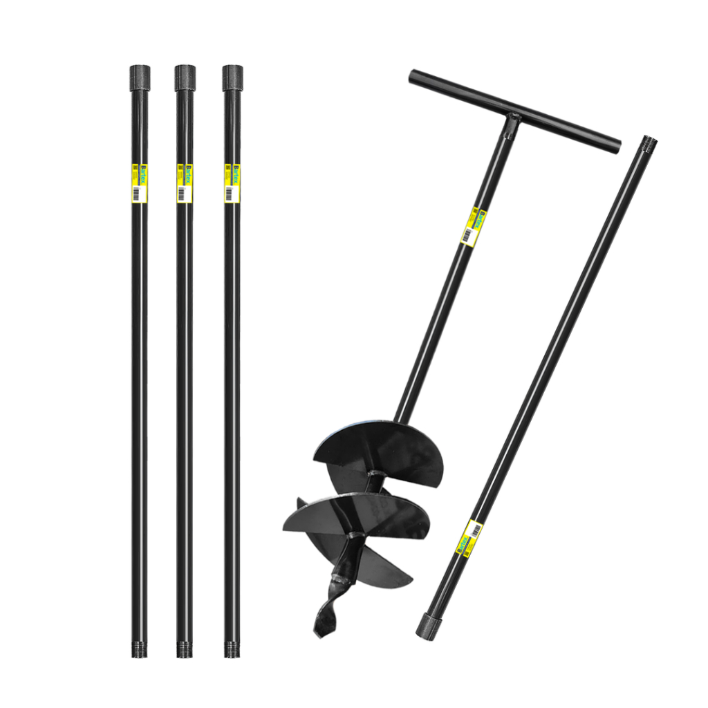 Kit Cavadeira Trado Manual 25 CM 4 Facas Perfurador de Solo + 4 Extensores de 1 Metro + cabo 50cm