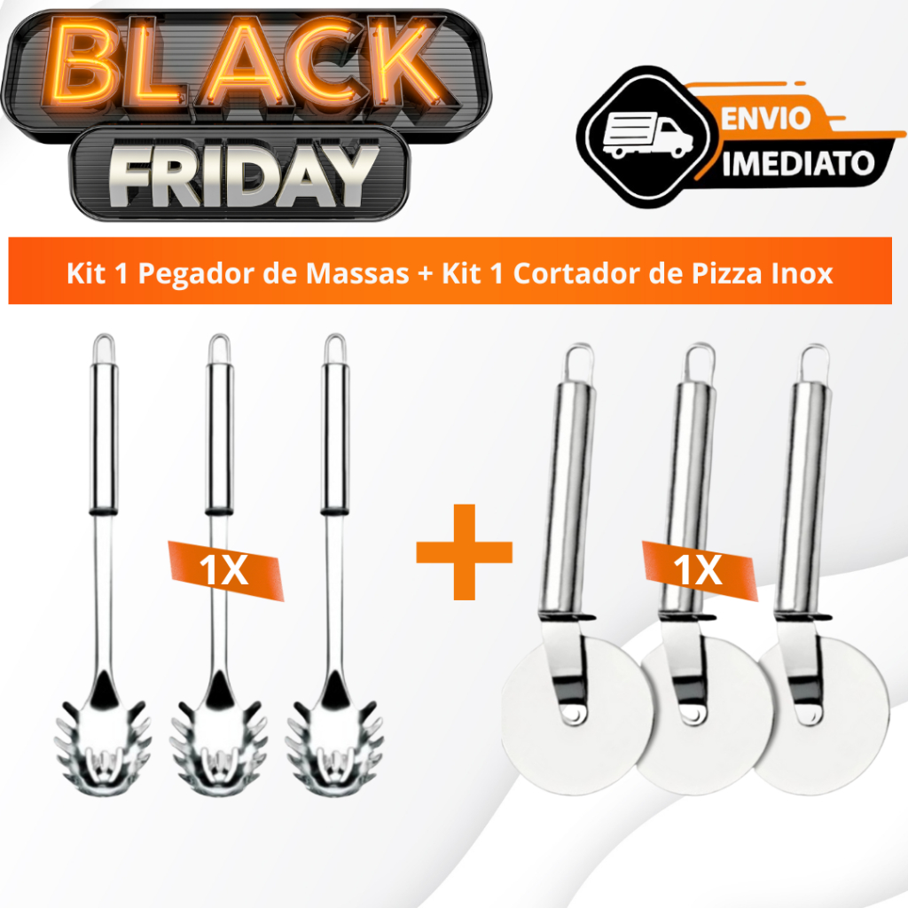 Kit 1 Pegador de Massas + Kit 1 Cortador de Pizza Inox