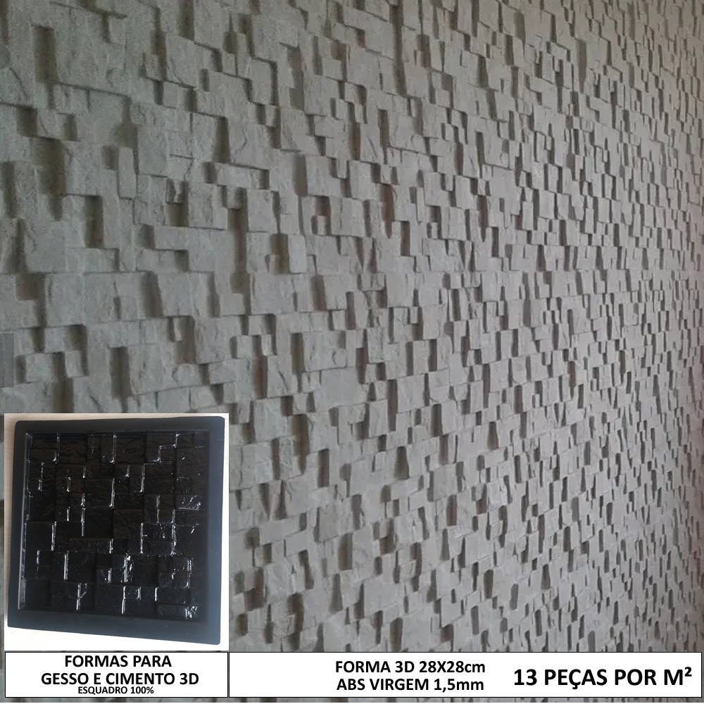 Forma Para Gesso 3d Mosaico de Pedra São Tomé 28x28cm ABS 1,5mm Forma para Gesso ou cimento IN629